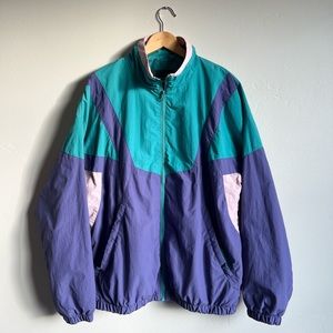 80s styled lightweight tri color windbreaker